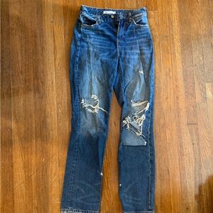 Zara Blue Distressed Straight Leg Jeans